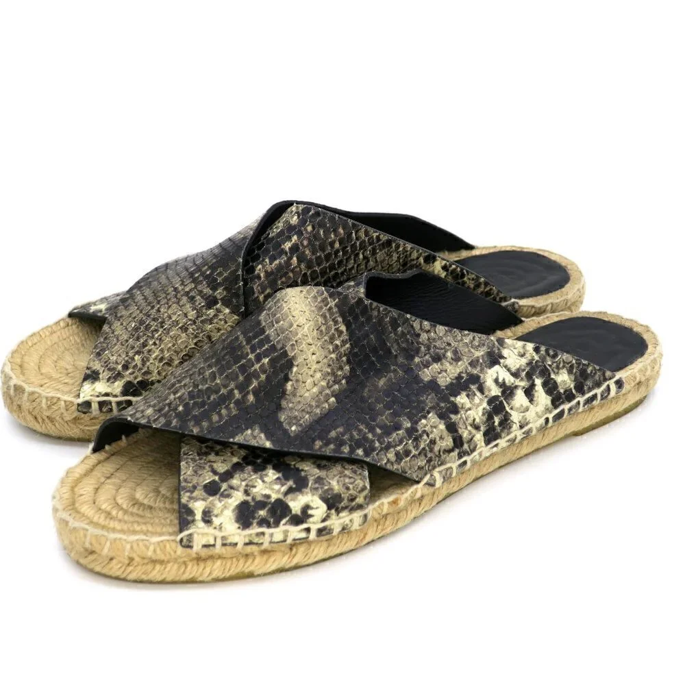 VINCE Castel Snake Espadrille Slide Sandals Cross Strap Flats